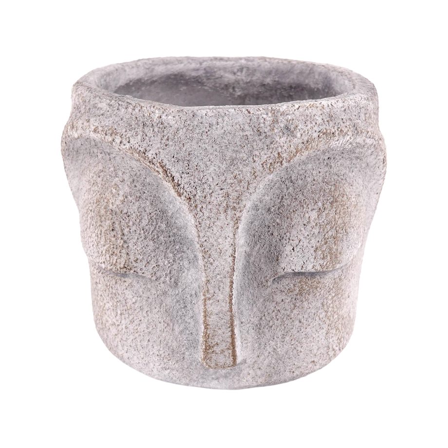 CEMENT POT 7"X6"H FACE DESIGN GRAY STONE FINISH