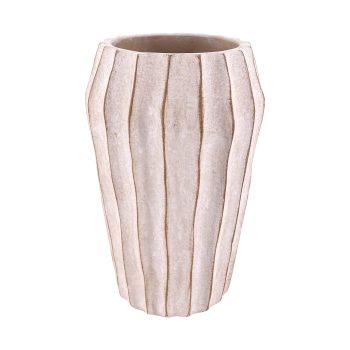 CEMENT VASE 6"X9"H STRIPES NATURAL STONE FINISH