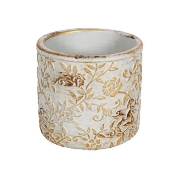 CEMENT POT 5"X5"H LEAF PATTERN CREAM/BROWN