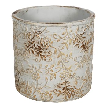 CEMENT POT 7"X6.5"H LEAF PATTERN CREAM/BROWN