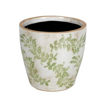CEMENT POT 6.5"X6"H LEAF PATTERN CREAM/GREEN