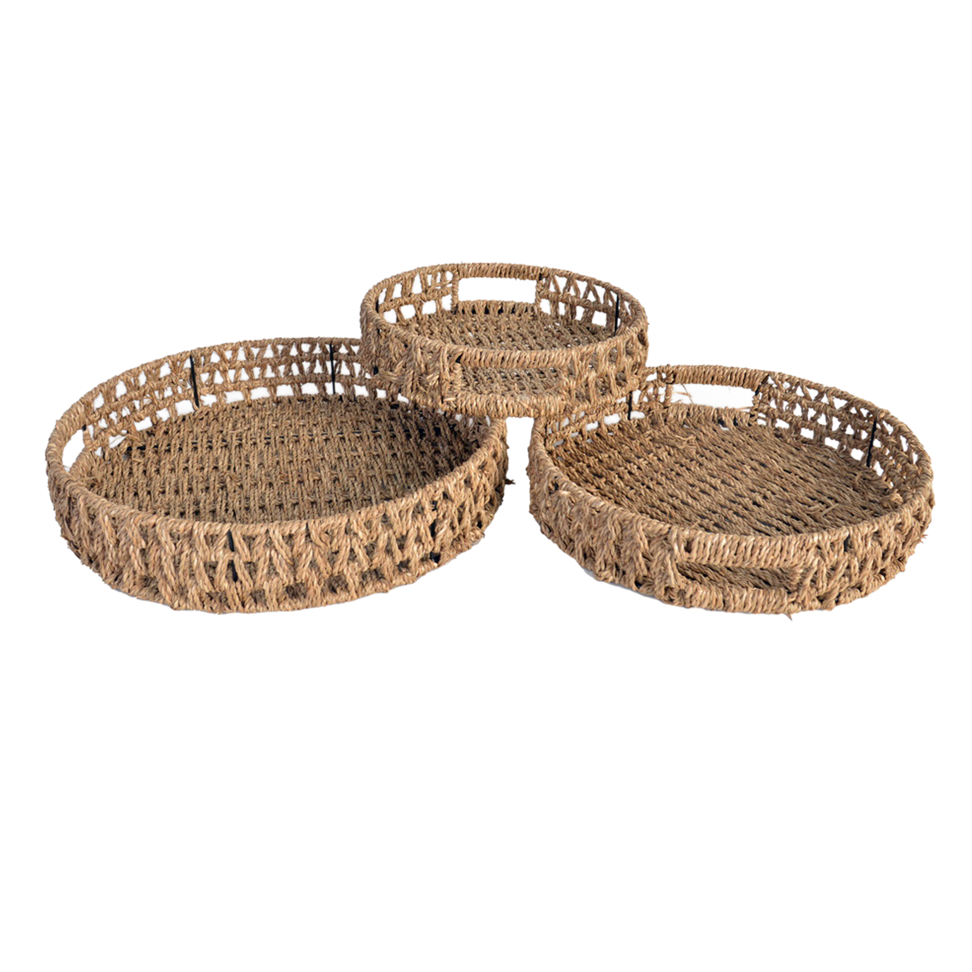 GRASS WOVEN TRAY SET 15"X3"/13"X3"/10.5"X3" NATURAL