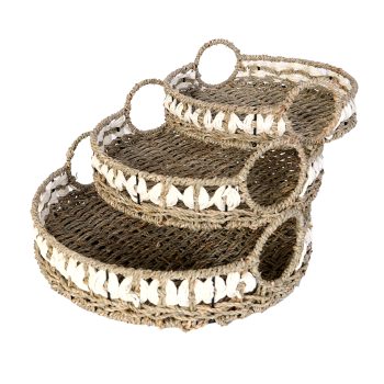 GRASS WOVEN TRAY SET 16"X5"/14"X4.5"/12"X4" NATURAL