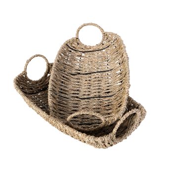 GRASS WOVEN TRAY/BASKET SET 17"X10.5"X5.5" NATURAL