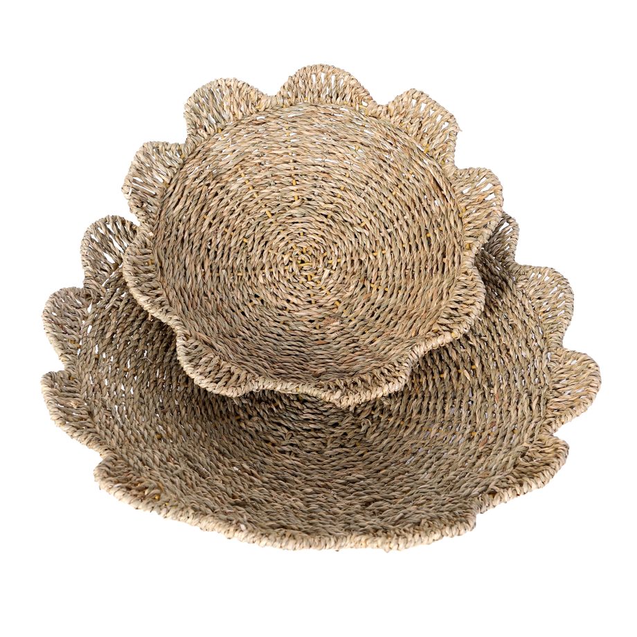 GRASS WOVEN BASKET 17"X3.5"/13"X4" NATURAL