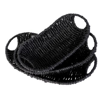 GRASS WOVEN BASKET SET 18"X10"X5"/15"X9"X4"/14"X7.5"X5" BLACK