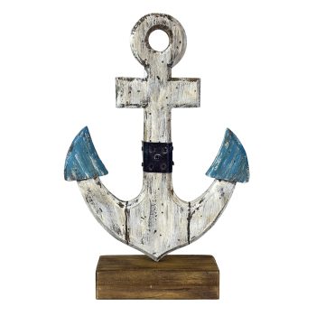 ANCHOR 16"H WOODEN WHITE BLUE