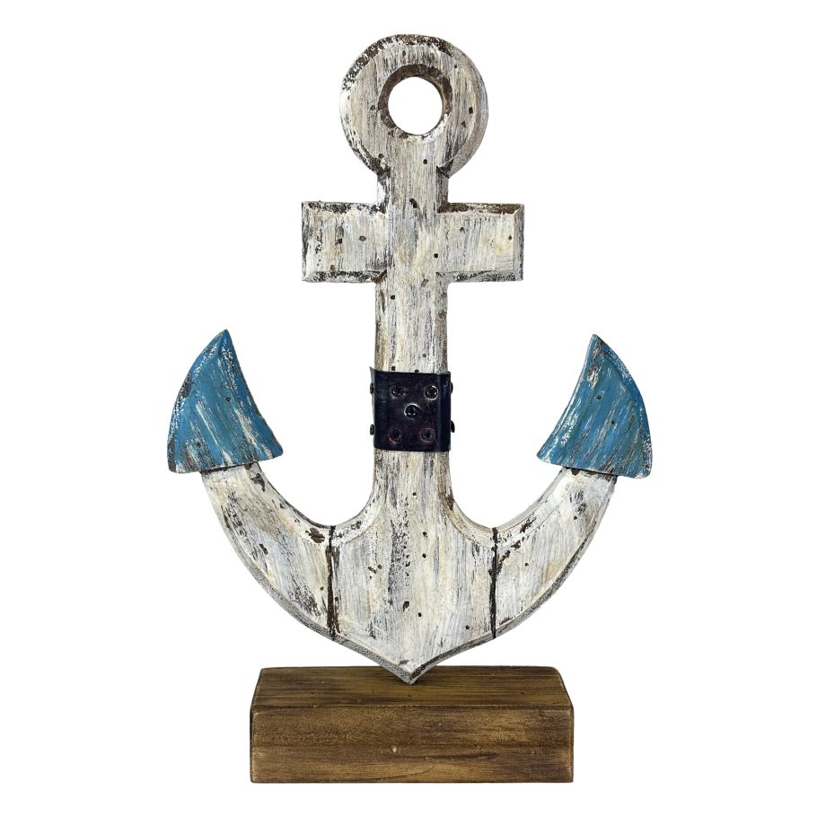 ANCHOR 16"H WOODEN WHITE BLUE