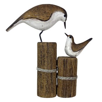 BIRDS ON LOG X2 7"H WOODEN NATURAL FINISH
