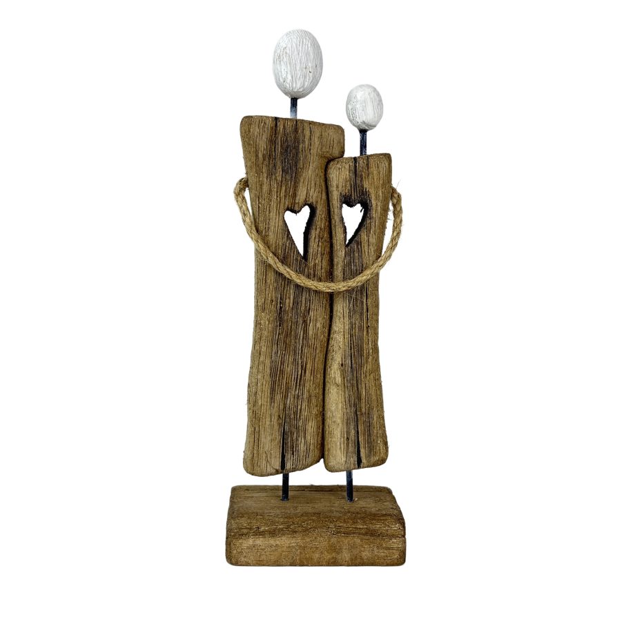 COUPLE ON BASE 8" BROWN/WHITE NATURAL FINISH