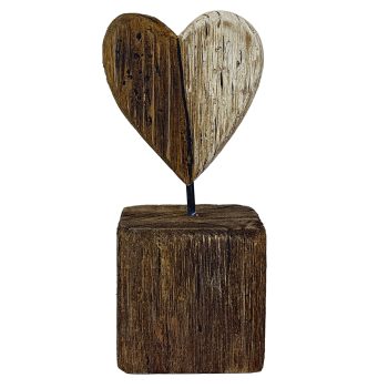HEART 3D ON BASE 7.75"H WOODEN NATURAL FINISH