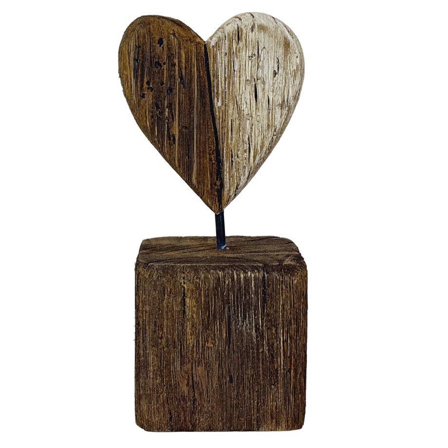 HEART 3D ON BASE 7.75"H WOODEN NATURAL FINISH