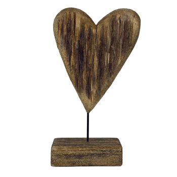 HEART ON BASE 8"H WOODEN NATURAL FINISH