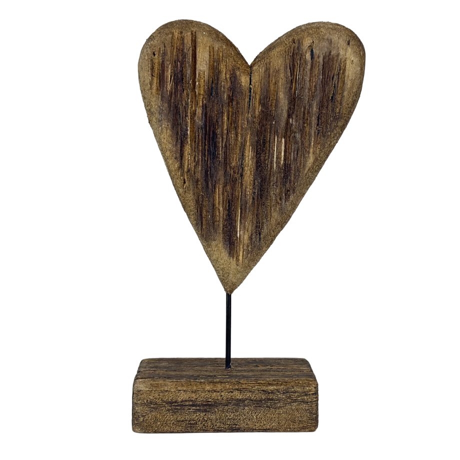 HEART ON BASE 8"H WOODEN NATURAL FINISH