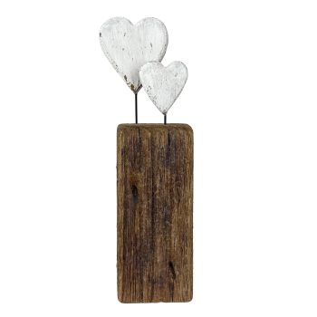 TWIN HEARTS ON LOG 11"H WOODEN NATURAL FINISH