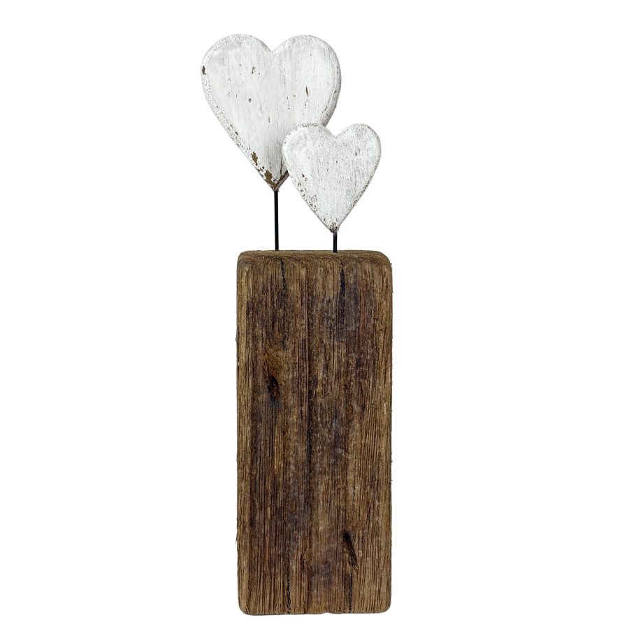 TWIN HEARTS ON LOG 11"H WOODEN NATURAL FINISH