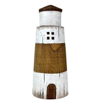 LIGHT HOUSE 12" WHITE/BROWN NATURAL FINISH