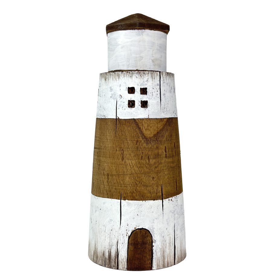 LIGHT HOUSE 12" WHITE/BROWN NATURAL FINISH