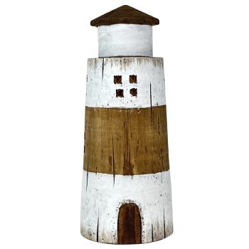 LIGHT HOUSE 7.5"H WHITE /BROWN NATURAL FINISH