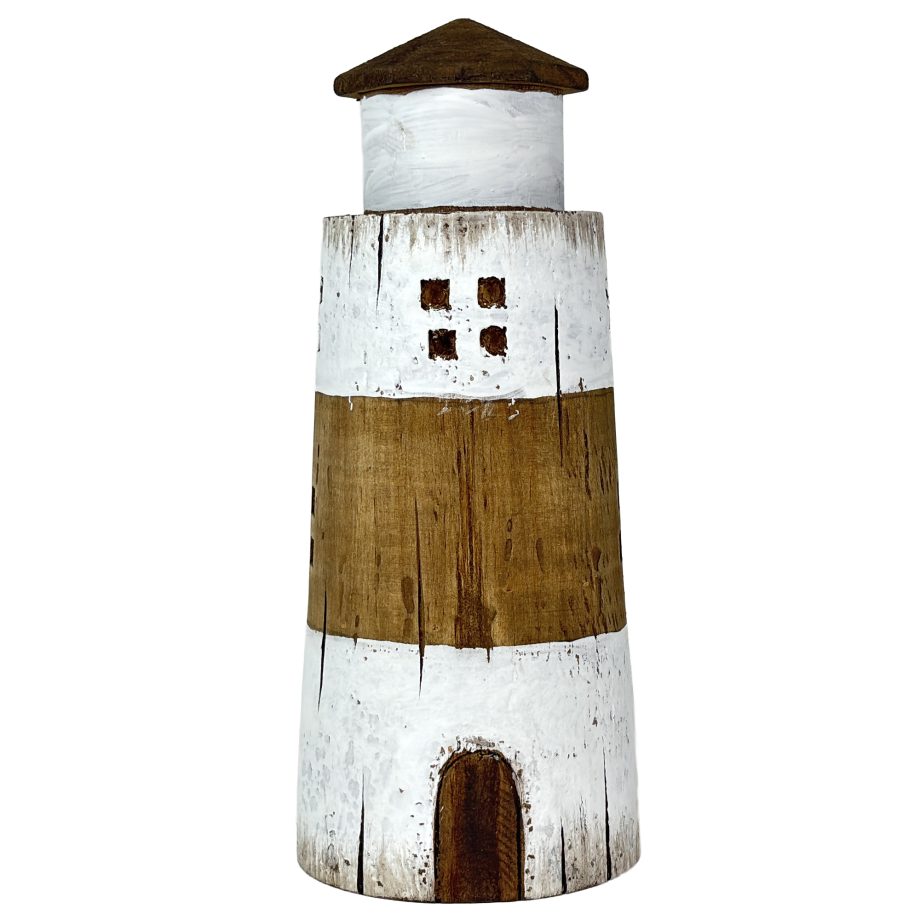 LIGHT HOUSE 7.5"H WHITE /BROWN NATURAL FINISH