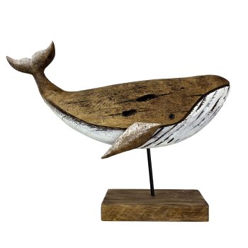 WHALE ON STAND 11"H WOODEN NATURAL FINISH