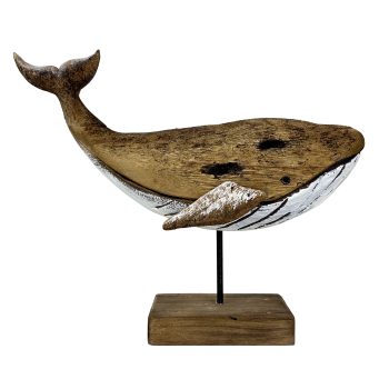 WHALE ON STAND 8"H WOODEN NATURAL FINISH