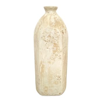 WOODEN TABLE DECOR VASE 4"X3"X10" WHITEWASH FINISH