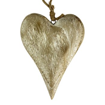 WOODED HEART 5"H NATURAL FINISH W/HANGER