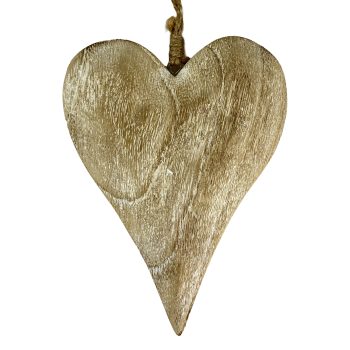WOODED HEART 6.5"H NATURAL FINISH W/HANGER