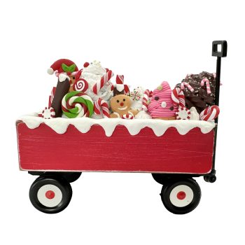 SANTA CART: 7"X3"X6" W/ GINGERBREAD & CANDY GOODIES, CLAY DOUGH/MDF