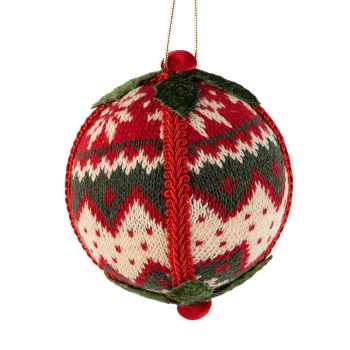BALL FABRIC KNITTED 6" KNITTED RED GREEN WHITE NORDIC PATTERN