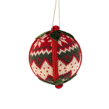 BALL FABRIC KNITTED 4" RED, GREEN, IVORY NORDIC PATTERN