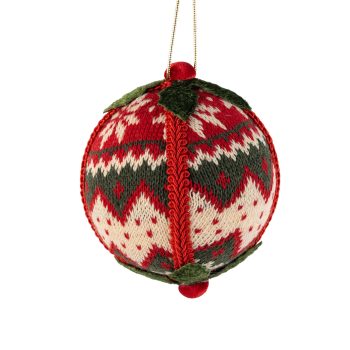 BALL FABRIC KNITTED 5" RED, GREEN, IVORY NORDIC DESIGN
