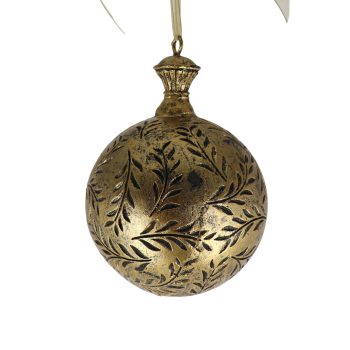 BALL RESIN 4" ANTIQUE GOLD LEAF DESIGN