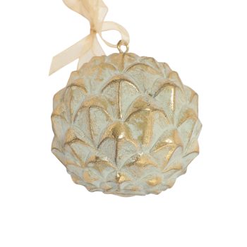 ORN RESIN BALL 4" PINE CONE LOOK ANTIQUE GOLD