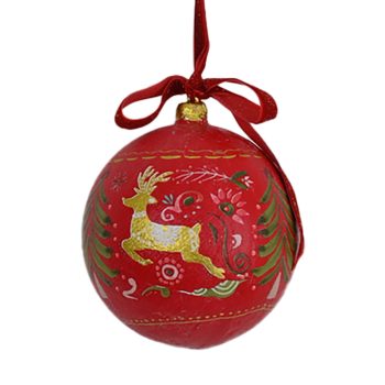 PAPER MACHE ORN BALL 4" RED PAINTED