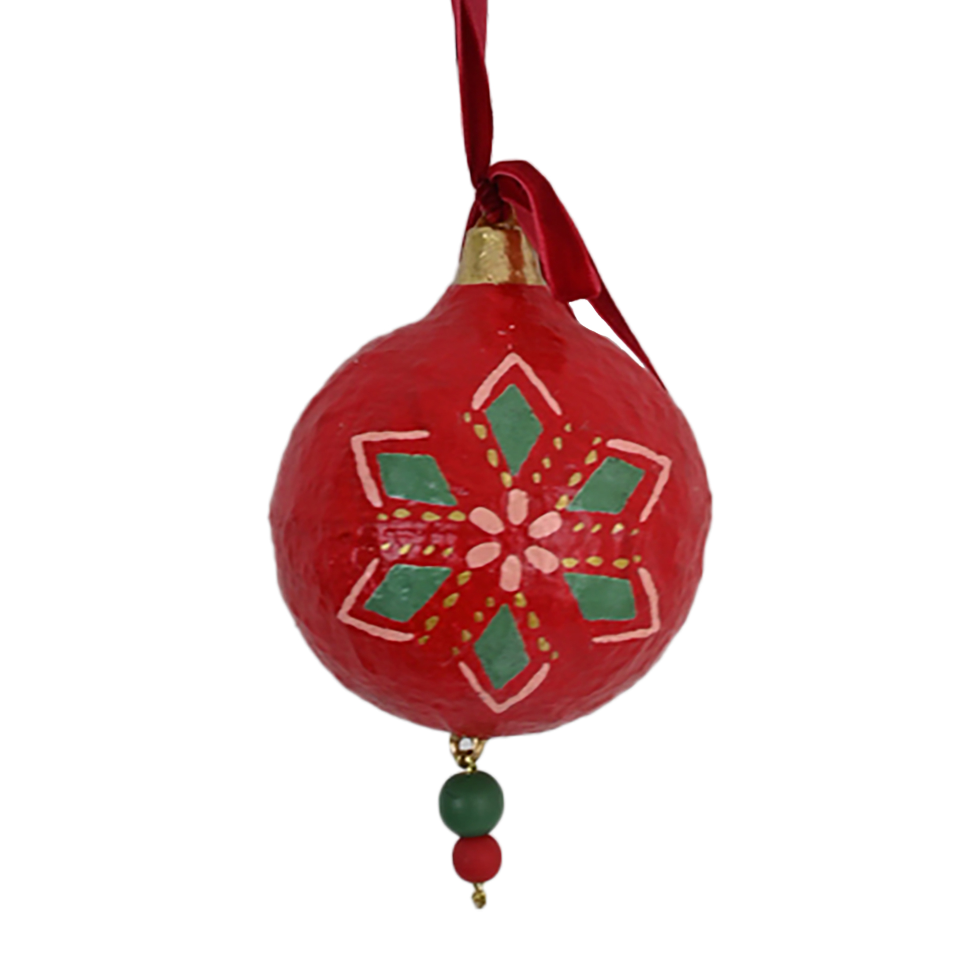 PAPER MÂCHÉ ORN BALL 4" RED POINSETTIA
