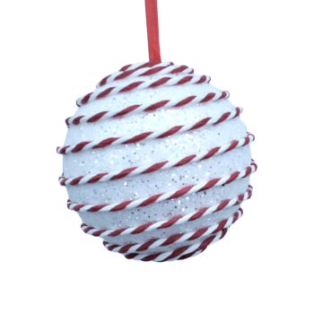 BALL W/CANDY STING 4" WHITE GLITTER