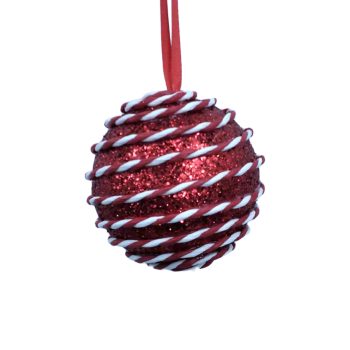 BALL W/CANDY STRING 3" RED GLITTER