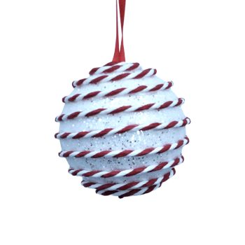 BALL W/CANDY STRING 3" WHITE GLITTER