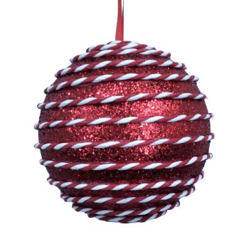 BALL W/CANDY STRING 5" RED GLITTER