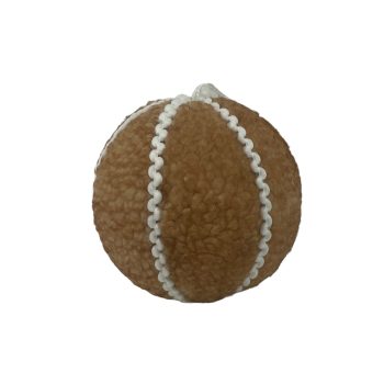 BALL FABRIC FELT 4.5" GINGERBREAD BROWN W/WHITE RIBBON