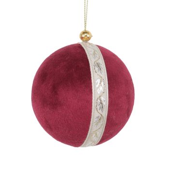 BALL FABRIC VELVET 3" BURGUNDY W/CHAMPANE RIBBON