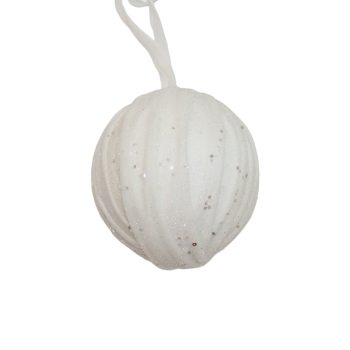 BALL FABRIC FROSTED 5" WHITE W/ICE GLITTER