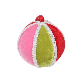 BALL FABRIC VELVET 4" RED/LIME/PINK W/WHITE RIBBON