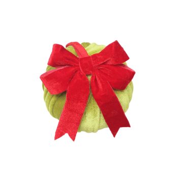 BALL FABRIC VELVET 5" LIME W/RED BOW