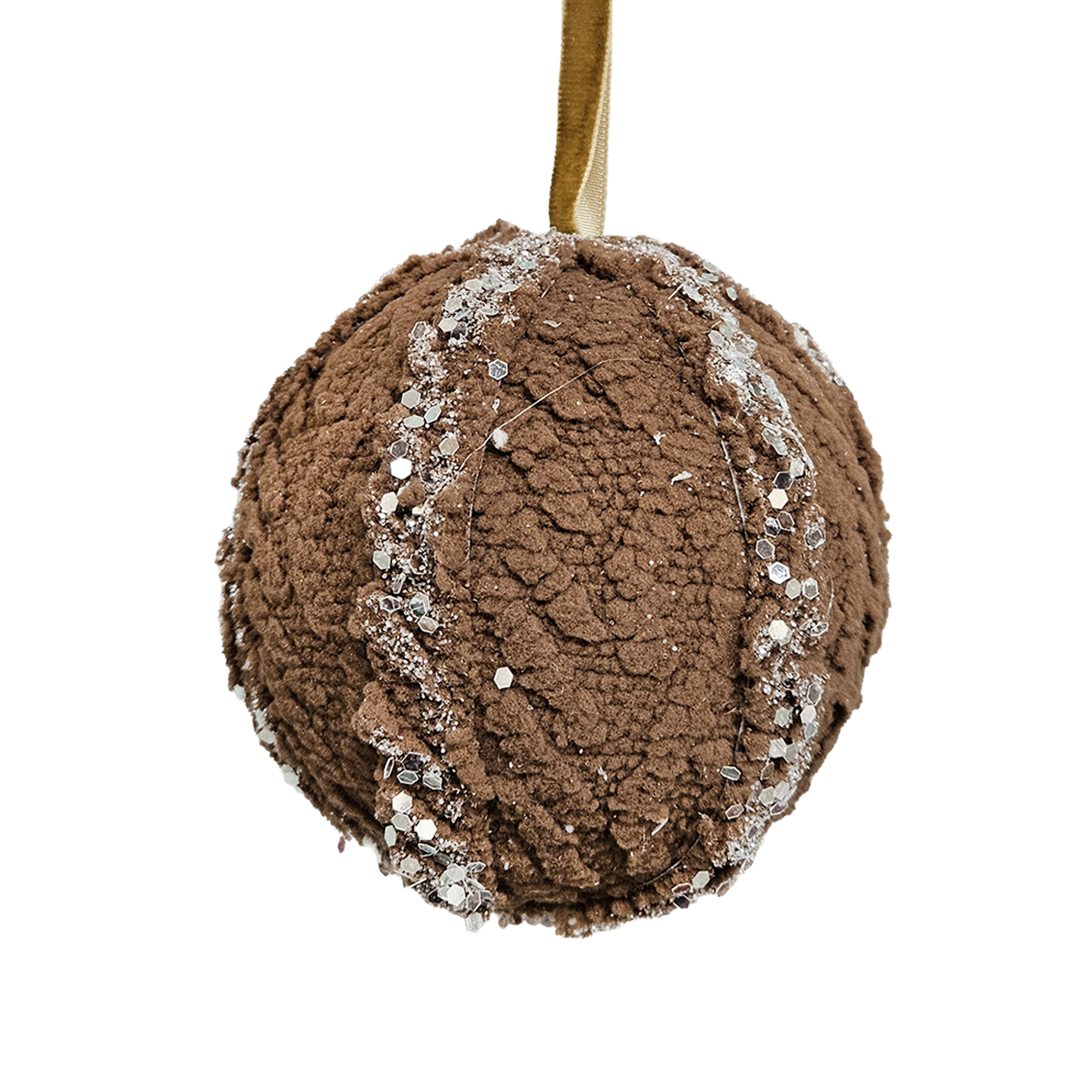 BALL WOOL 4" BROWN W/ GLITTER