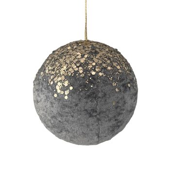 BALL VELVET 4" BLUE W/GOLD GLITTER