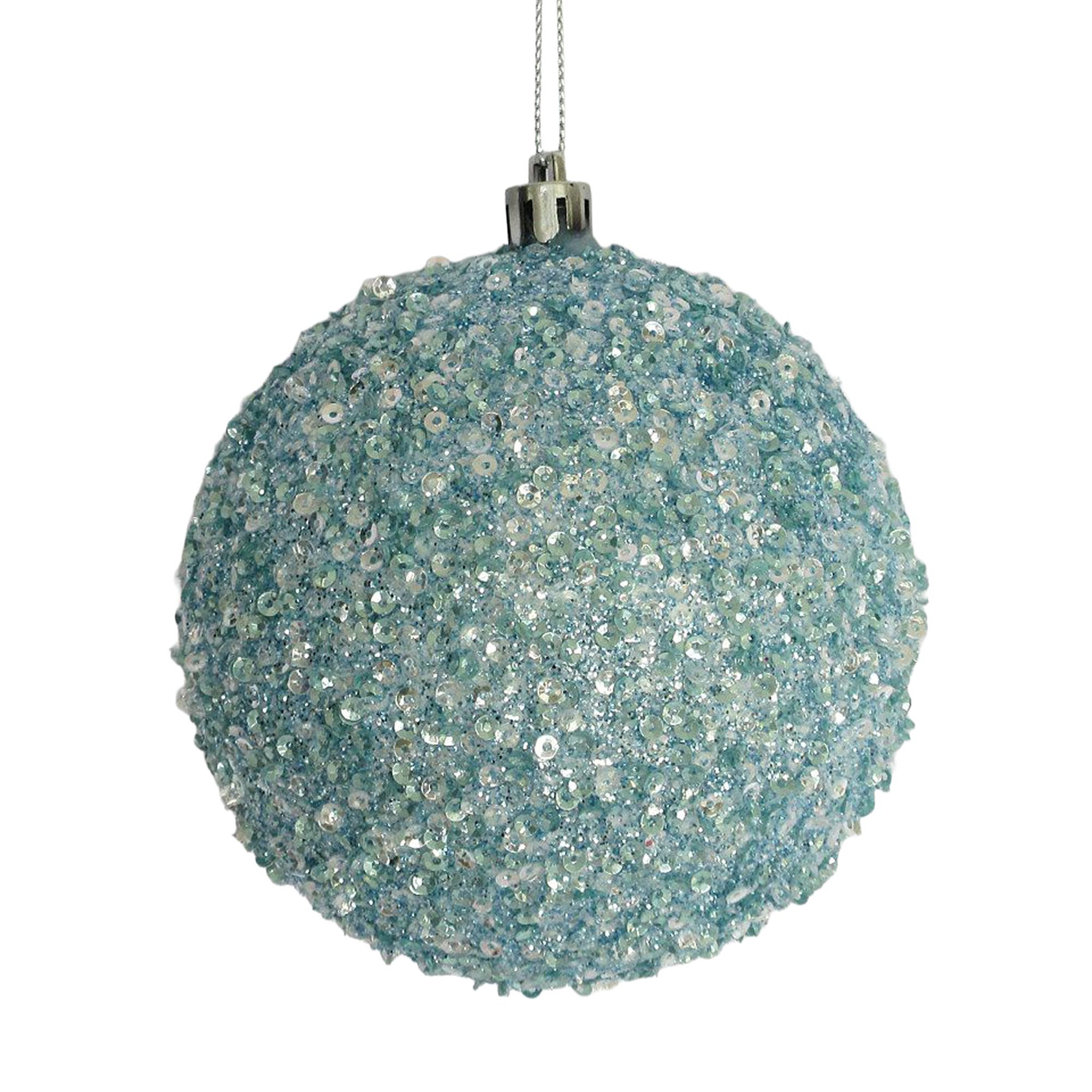 BALL GLITTER & BEADS 105MM/4" WHITE/LIGHT BLUE