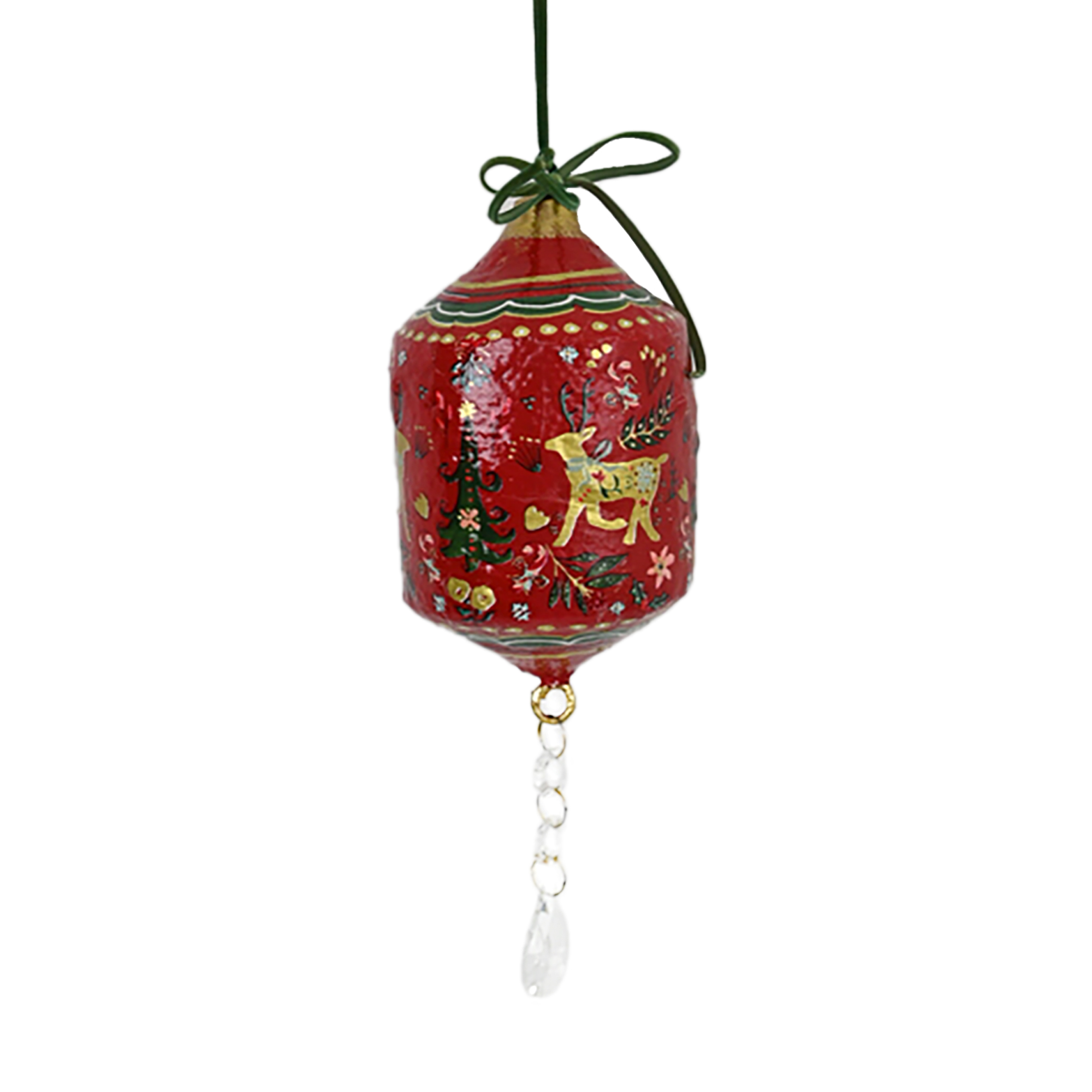 PAPER MACHE ORN FINIAL 4"X10" RED DECORATED